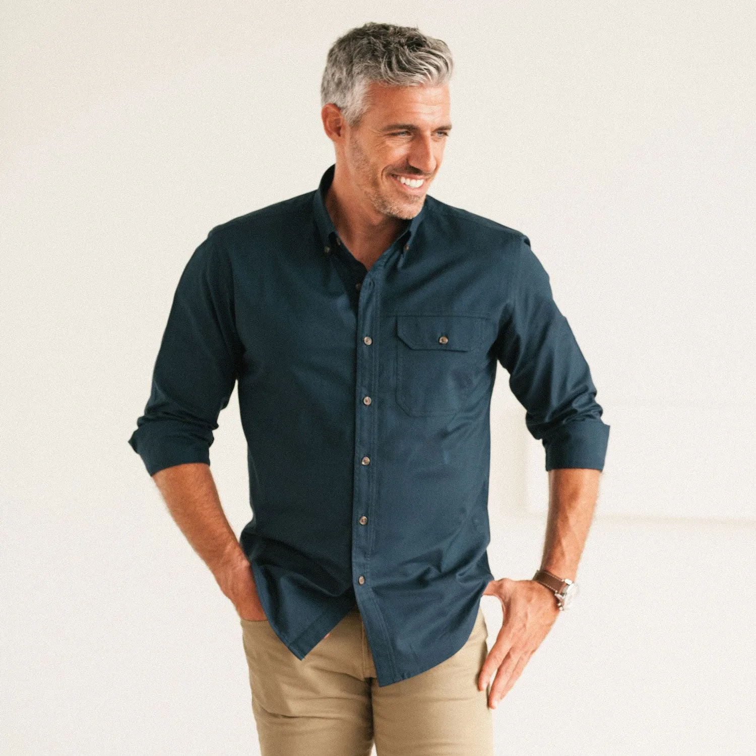 Builder Casual Shirt – Navy Blue Cotton Oxford