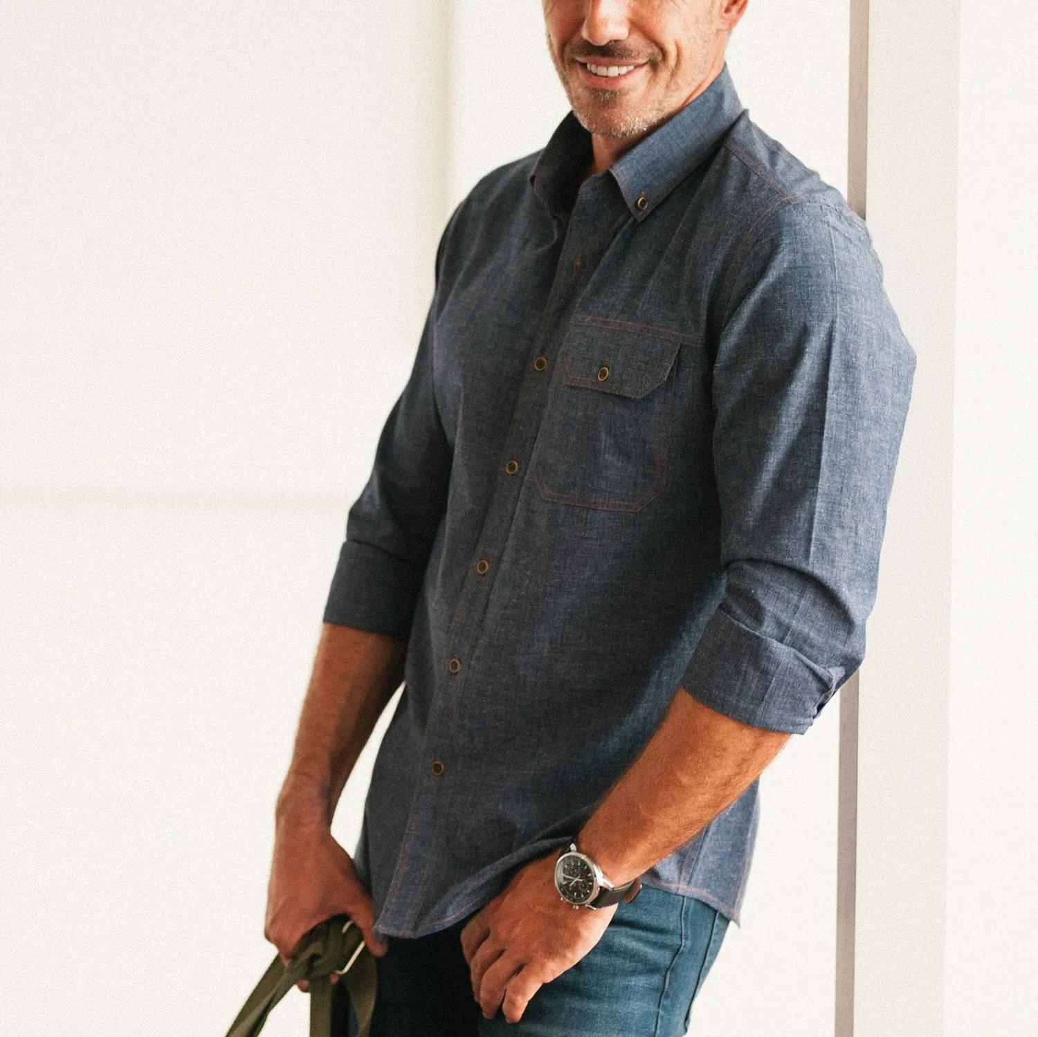 Builder Casual Shirt – Navy Cotton End-on-end