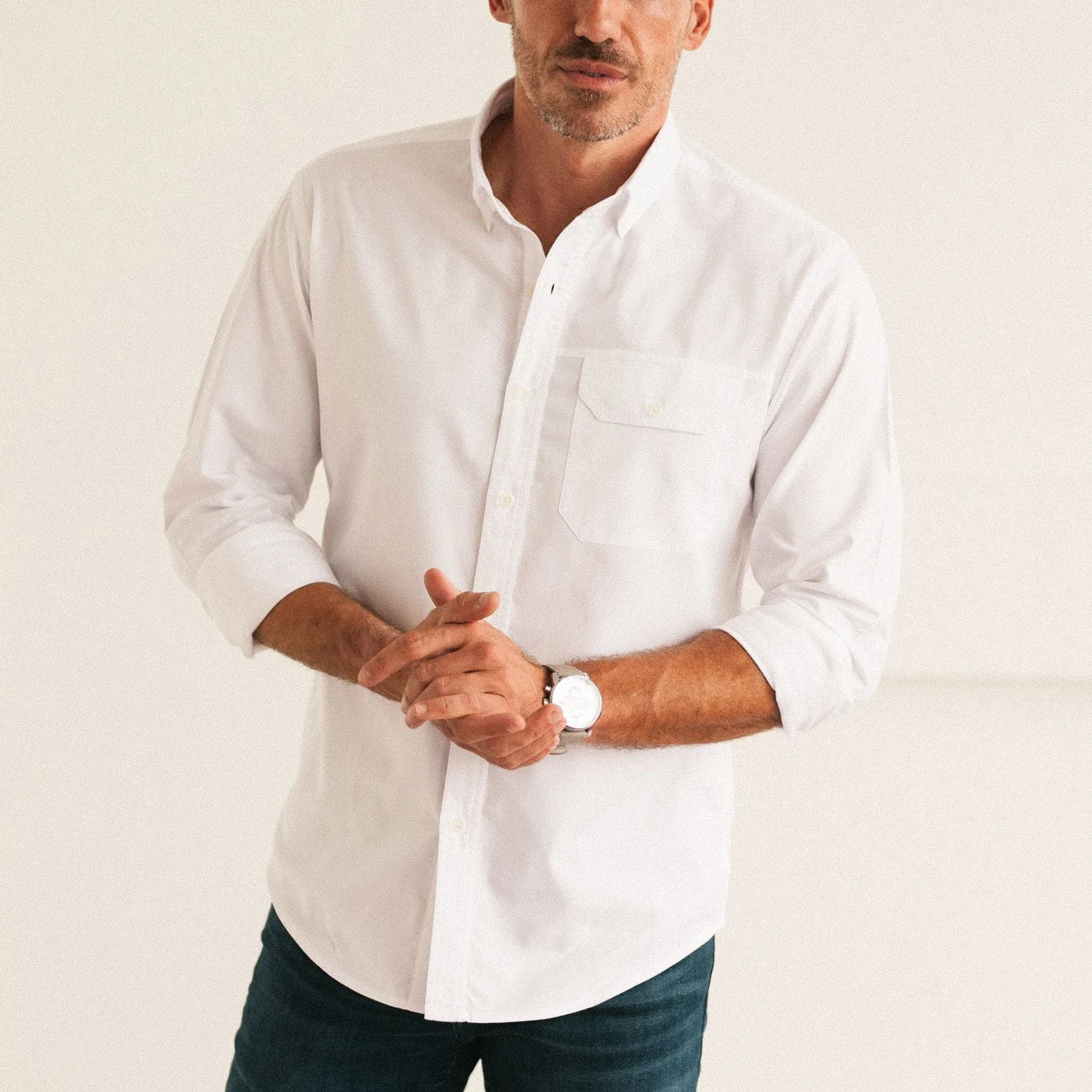 Builder Casual Shirt – Pure White Cotton Oxford