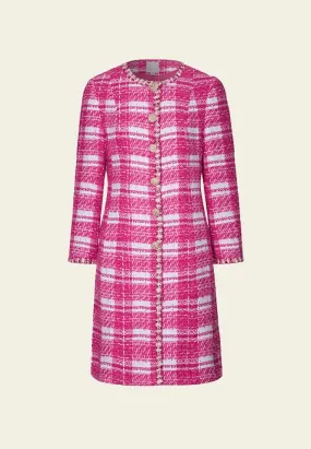 Calf Length Plaided Tweed Coat