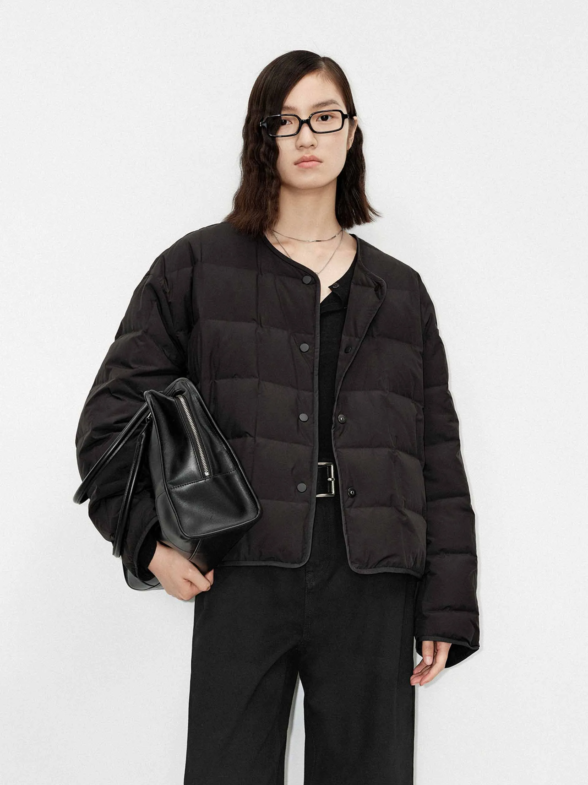 Collarless Quilted Puffer Jacket