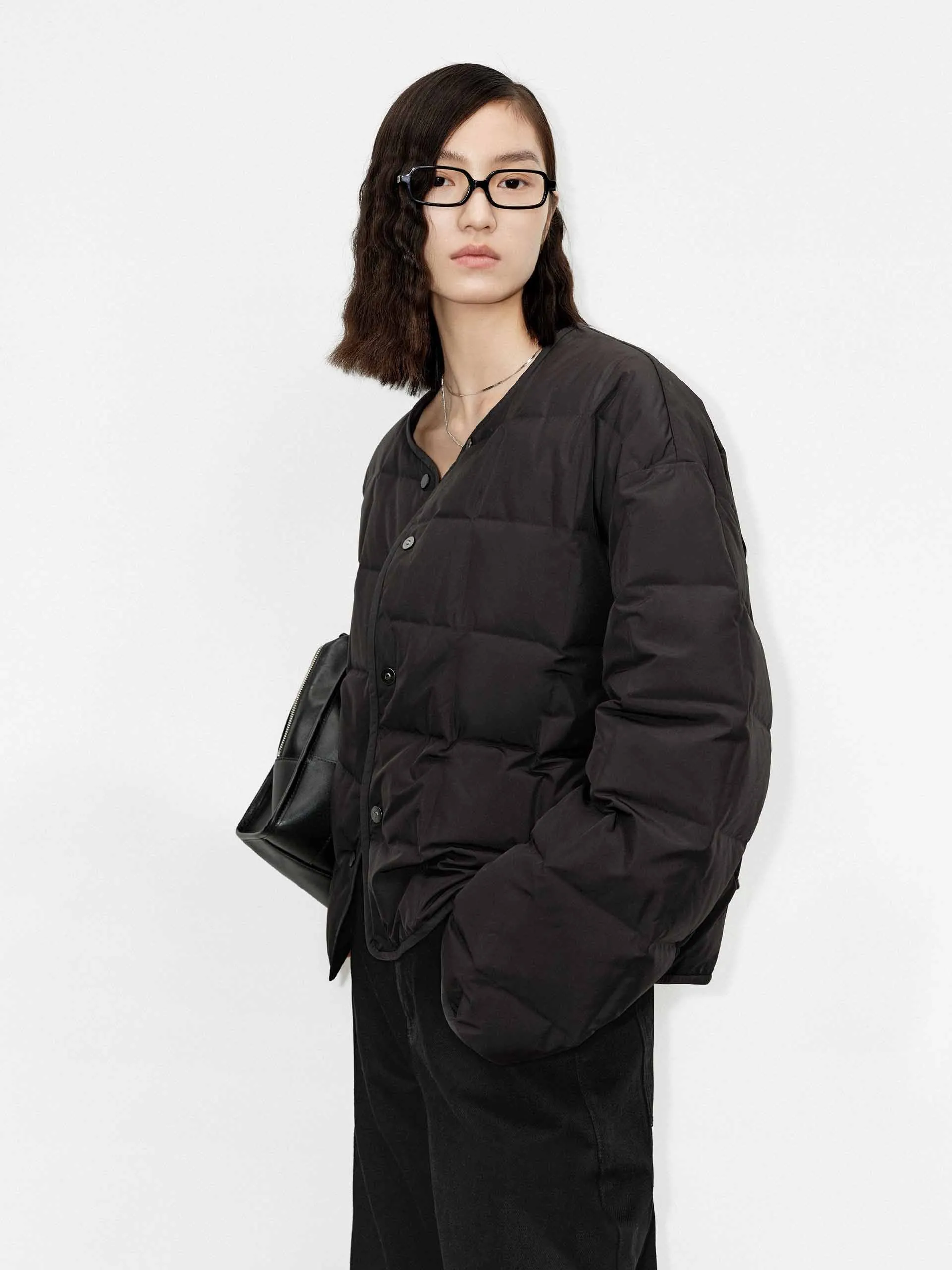 Collarless Quilted Puffer Jacket