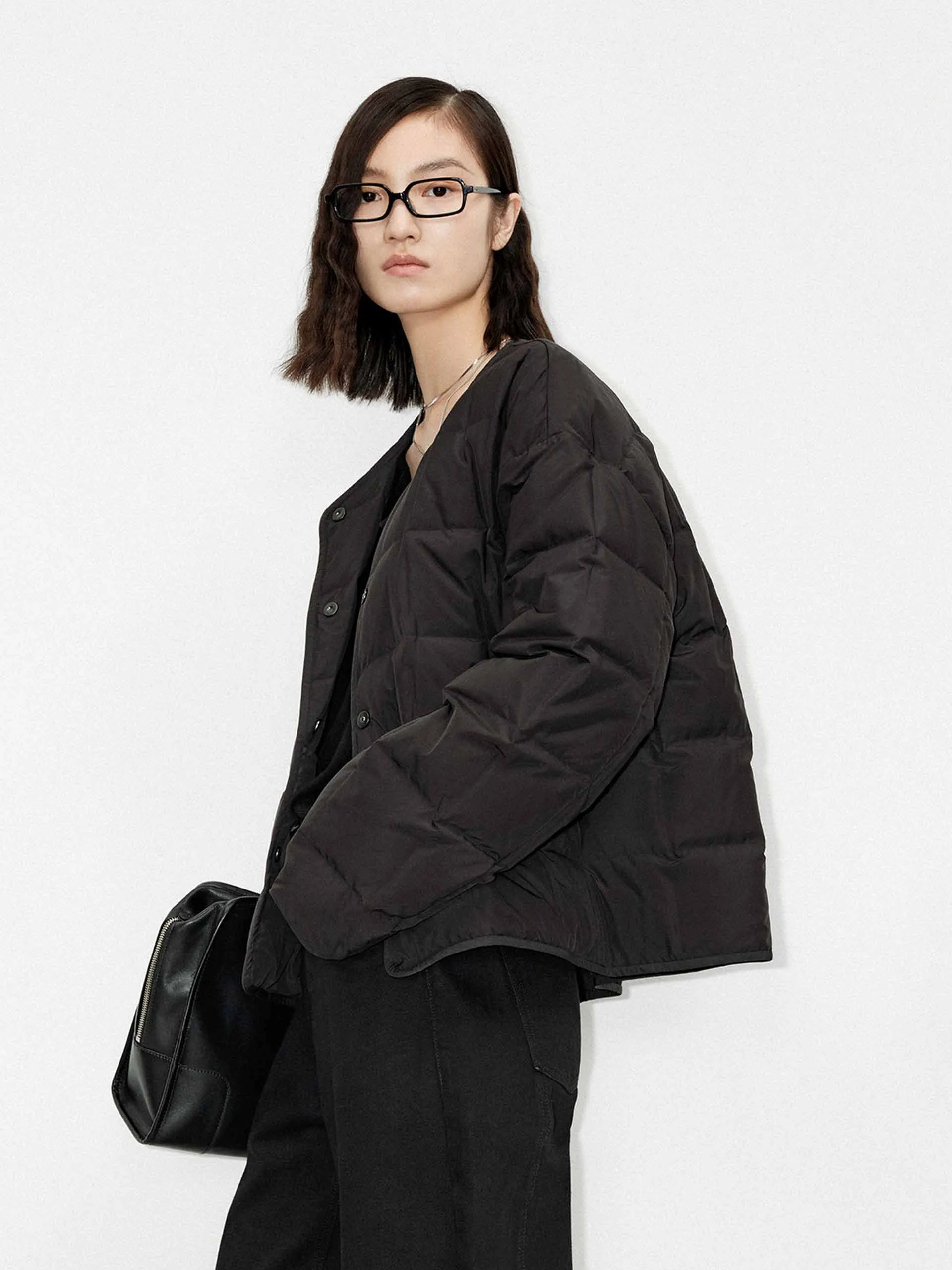 Collarless Quilted Puffer Jacket