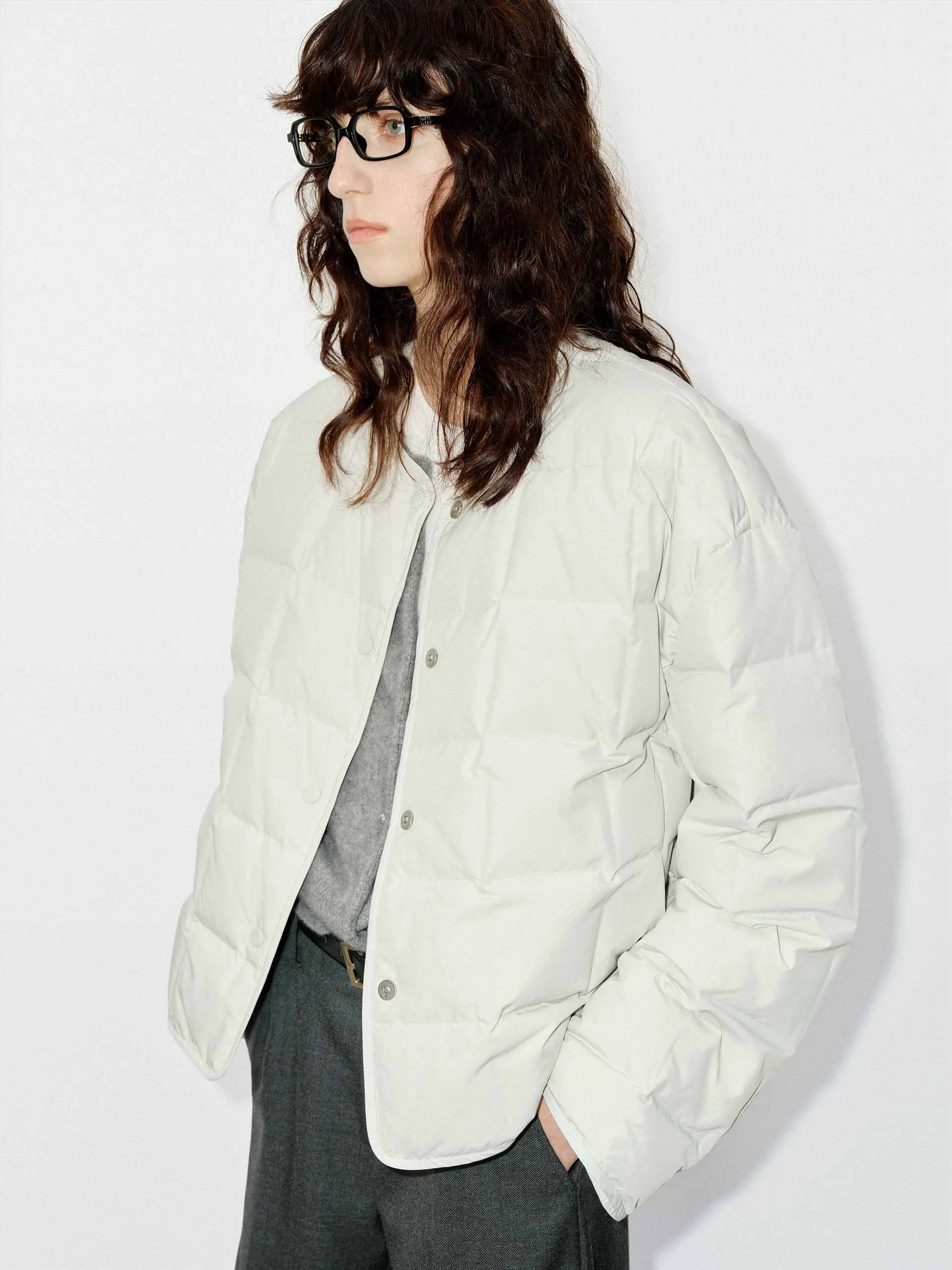 Collarless Quilted Puffer Jacket