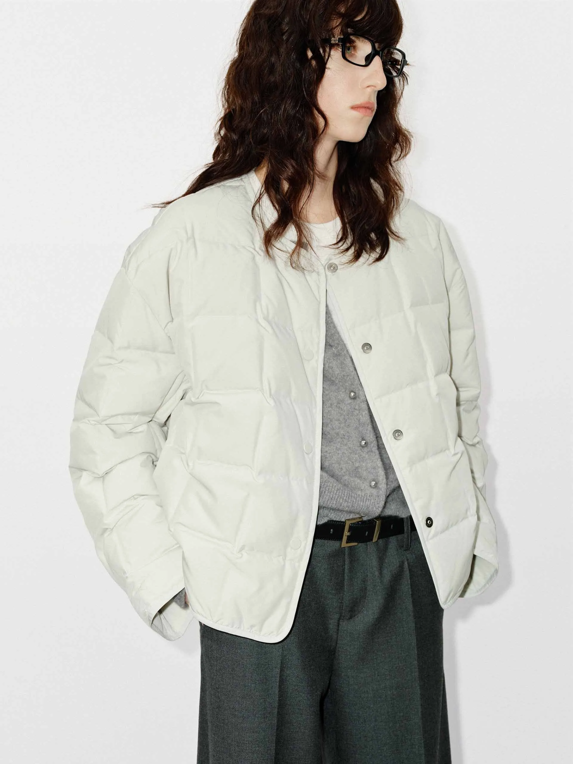 Collarless Quilted Puffer Jacket