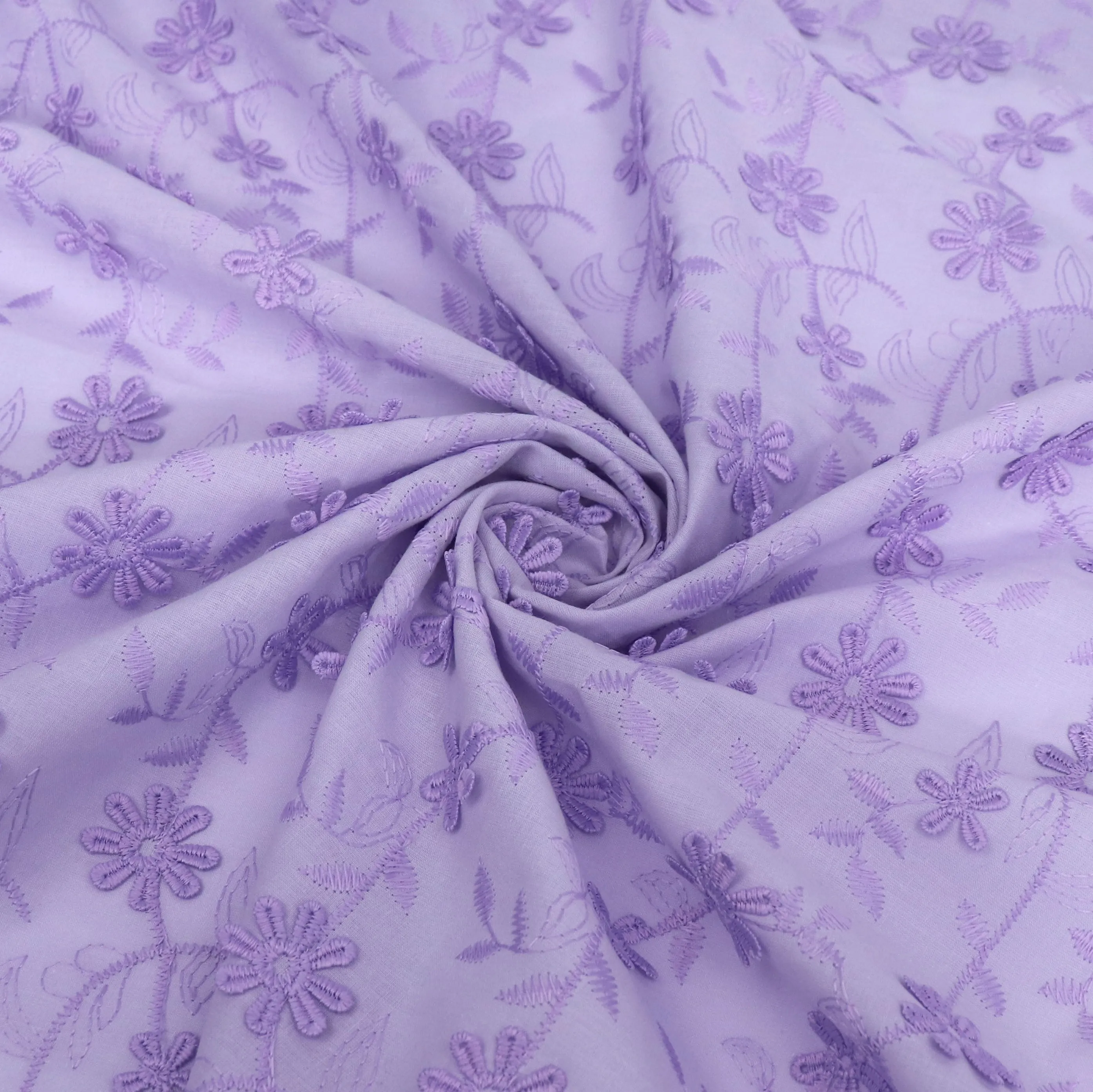 Cotton Voile - Embroidered 3D Flower - Lilac Purple - SALE