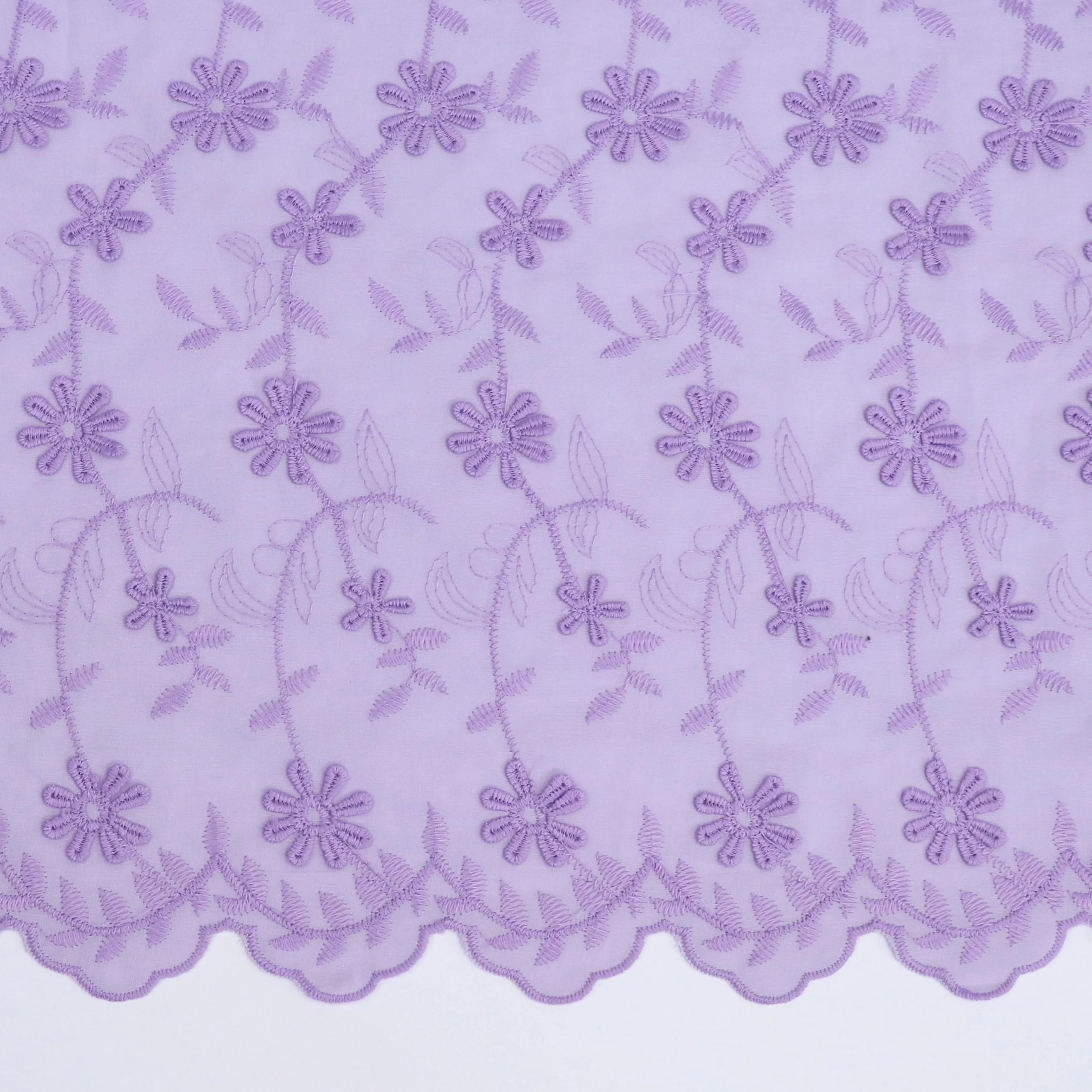 Cotton Voile - Embroidered 3D Flower - Lilac Purple - SALE