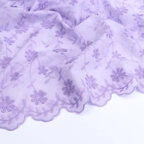 Cotton Voile - Embroidered 3D Flower - Lilac Purple - SALE