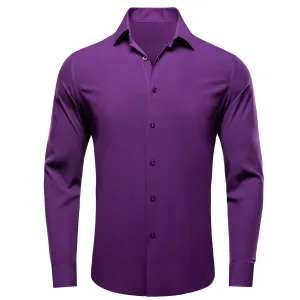 Dark Purple Solid Four-way Stretch Fabric Men's Long Sleeve Shirt