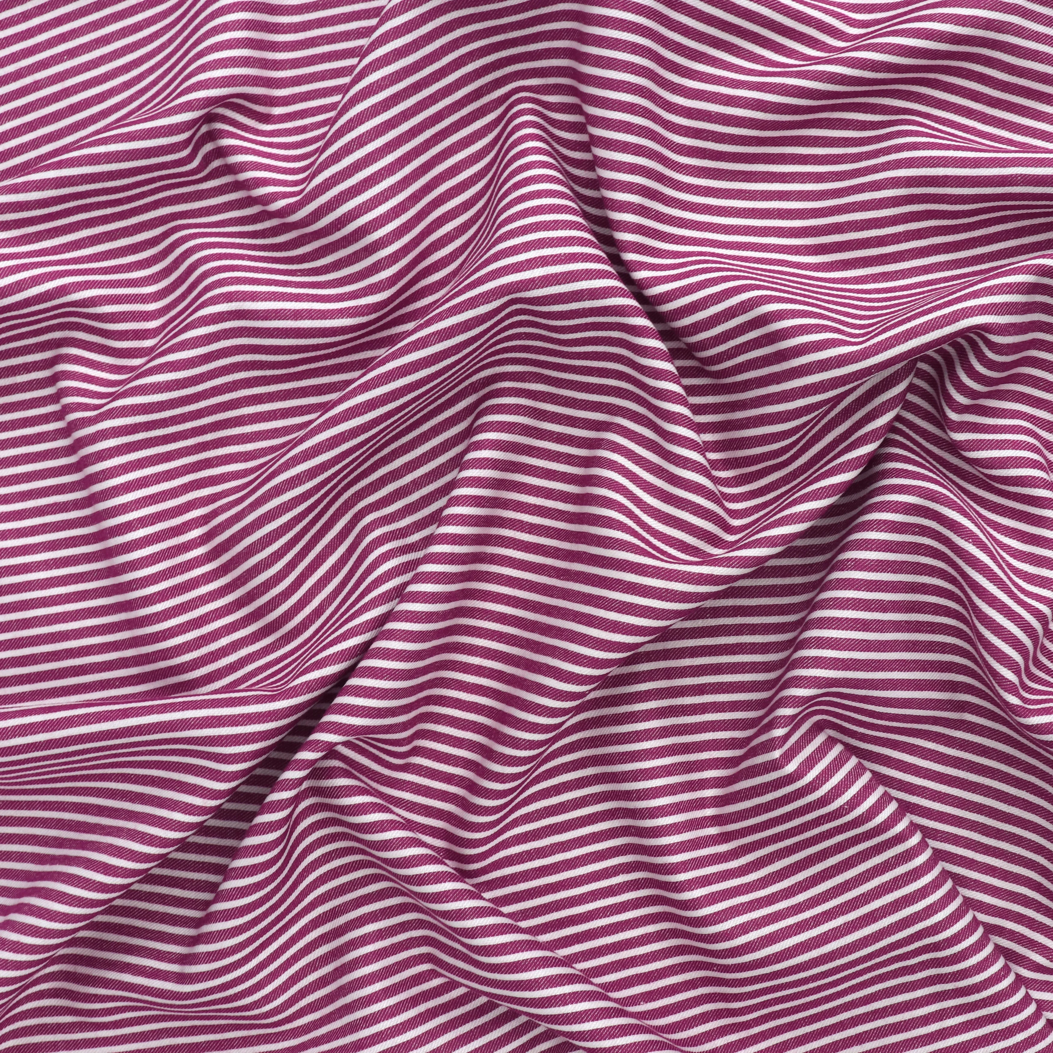 Deadstock Cotton Shirting - Burgundy   White Stripe - END OF BOLT 70cm