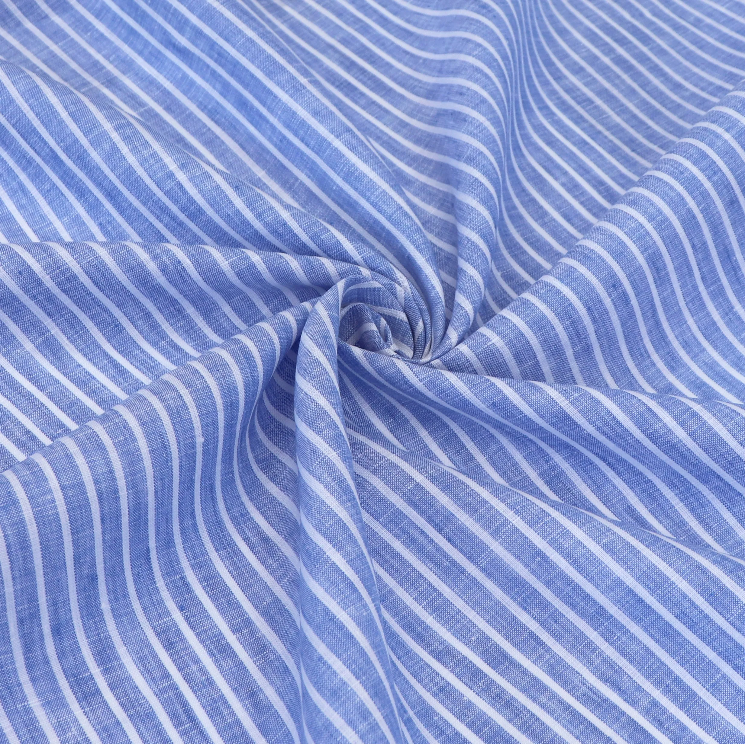 Deadstock Linen - Yarn Dyed Blue   White Stripe