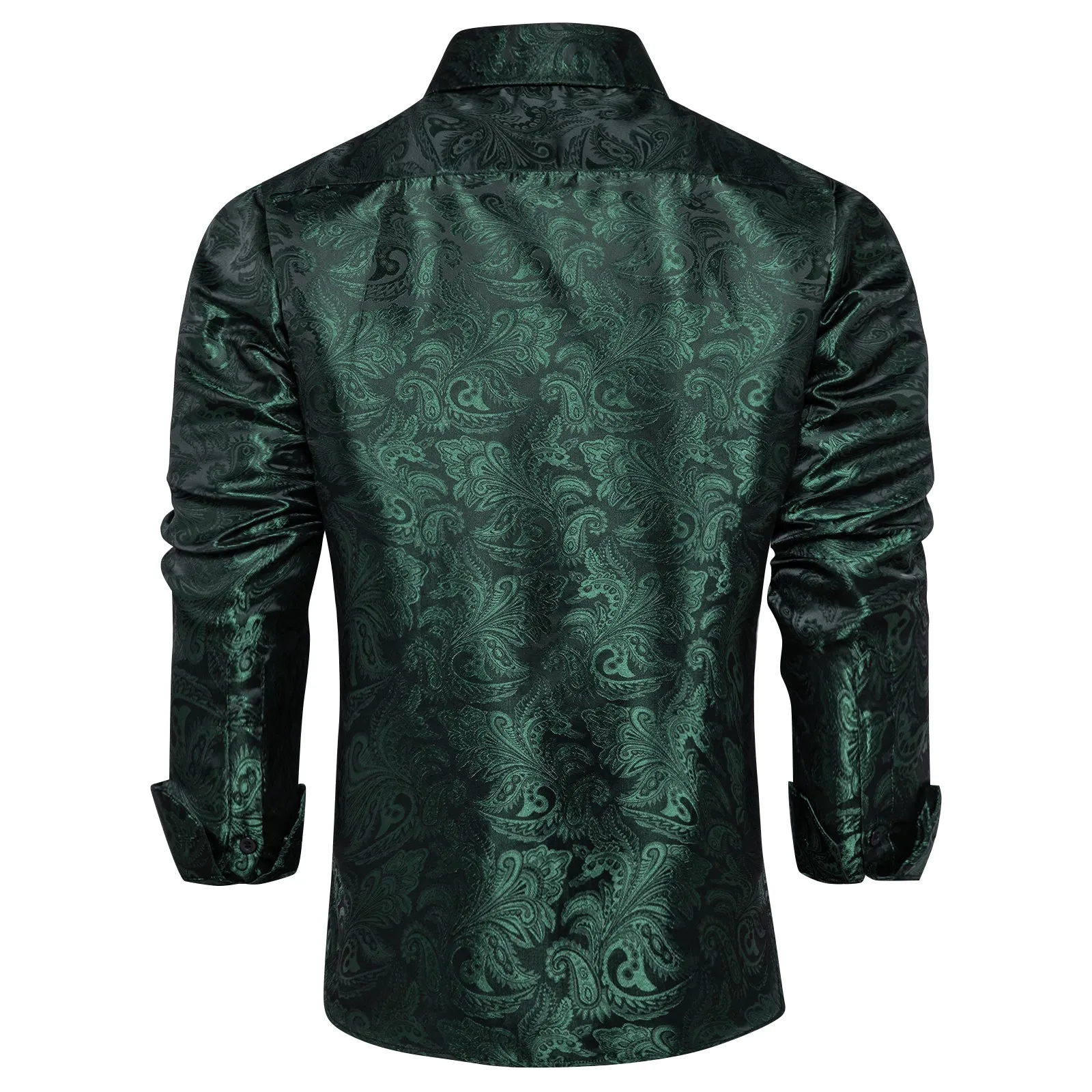 DiBanGu Shirts for Men Green Floral Silk Men's Long Sleeve Shirt