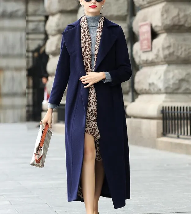 Double Breast Wool Coat, Handmade Long Warm Women Wool Coat Jacket Waist Belt/7755