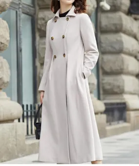 Double Breast Wool Coat, Handmade Long Warm Women Wool Coat Jacket Waist Belt/7755