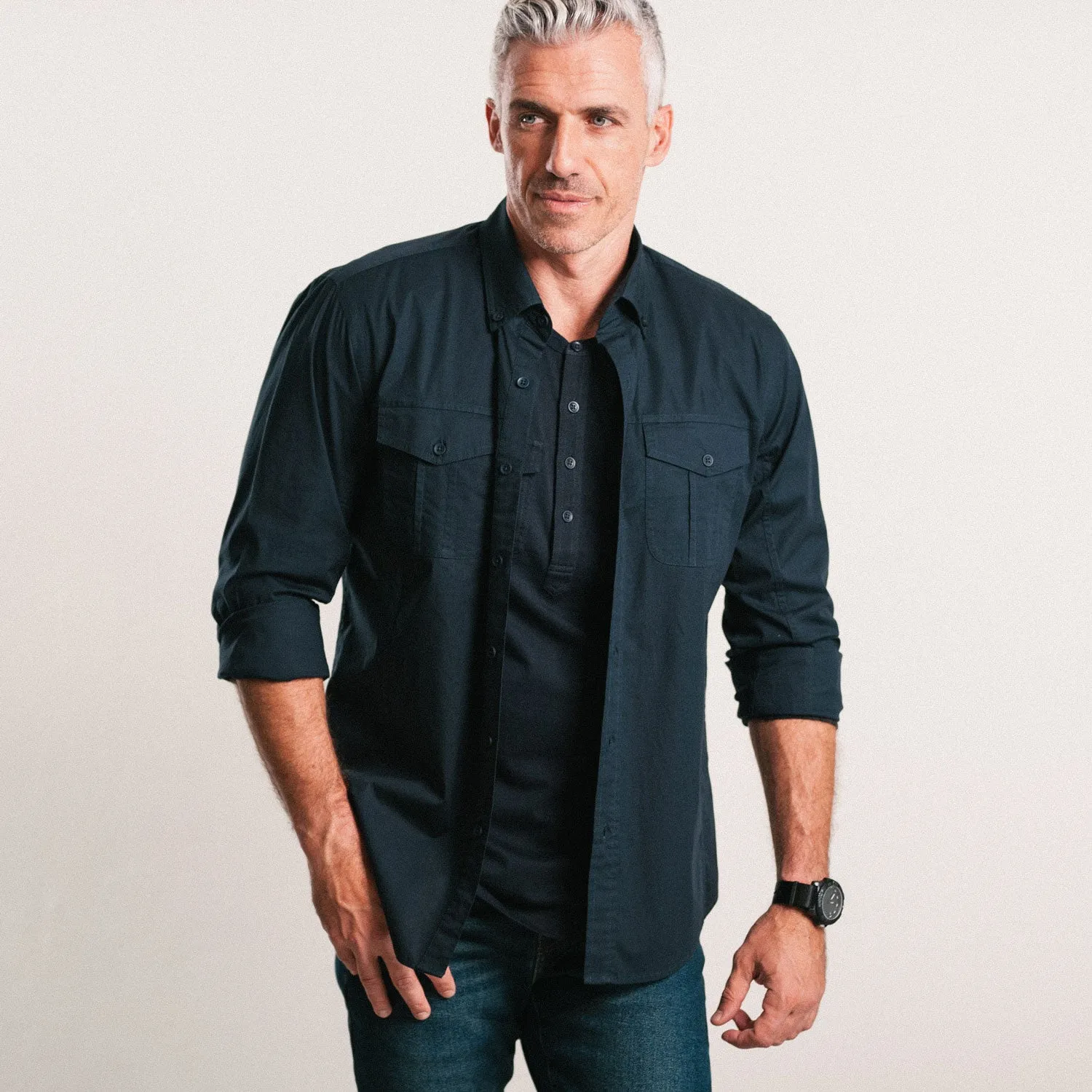 Editor Shirt – Dark Navy Mercerized Cotton