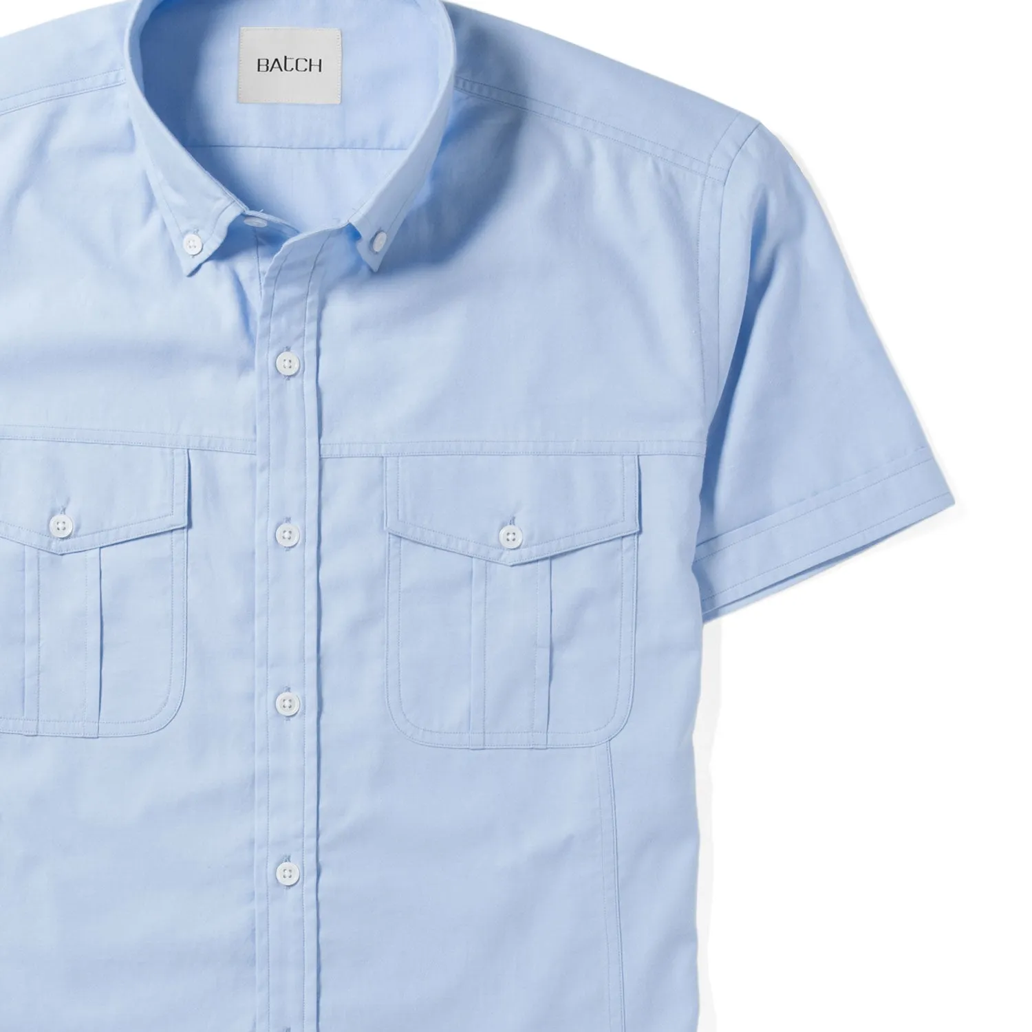 Editor Short Sleeve Utility Shirt – Clean Blue Mercerized Cotton