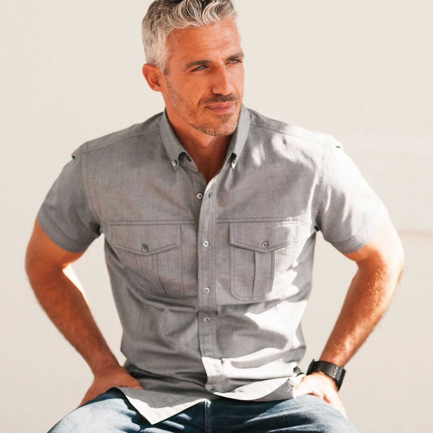 Editor Short Sleeve Utility Shirt – Flint Gray Oxford