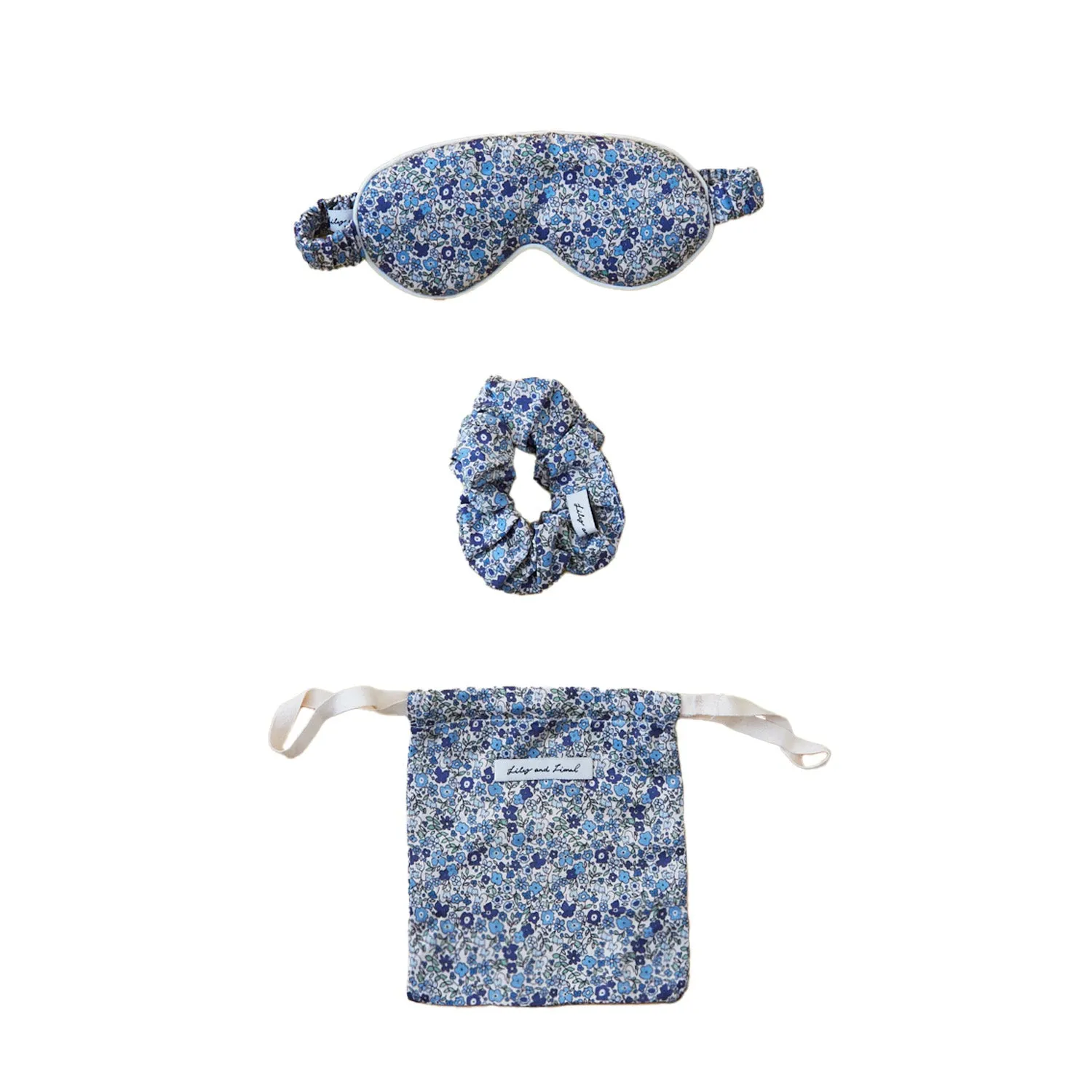 Ella Eye Mask Scrunchie Aster Patchwork Print Set In Blue