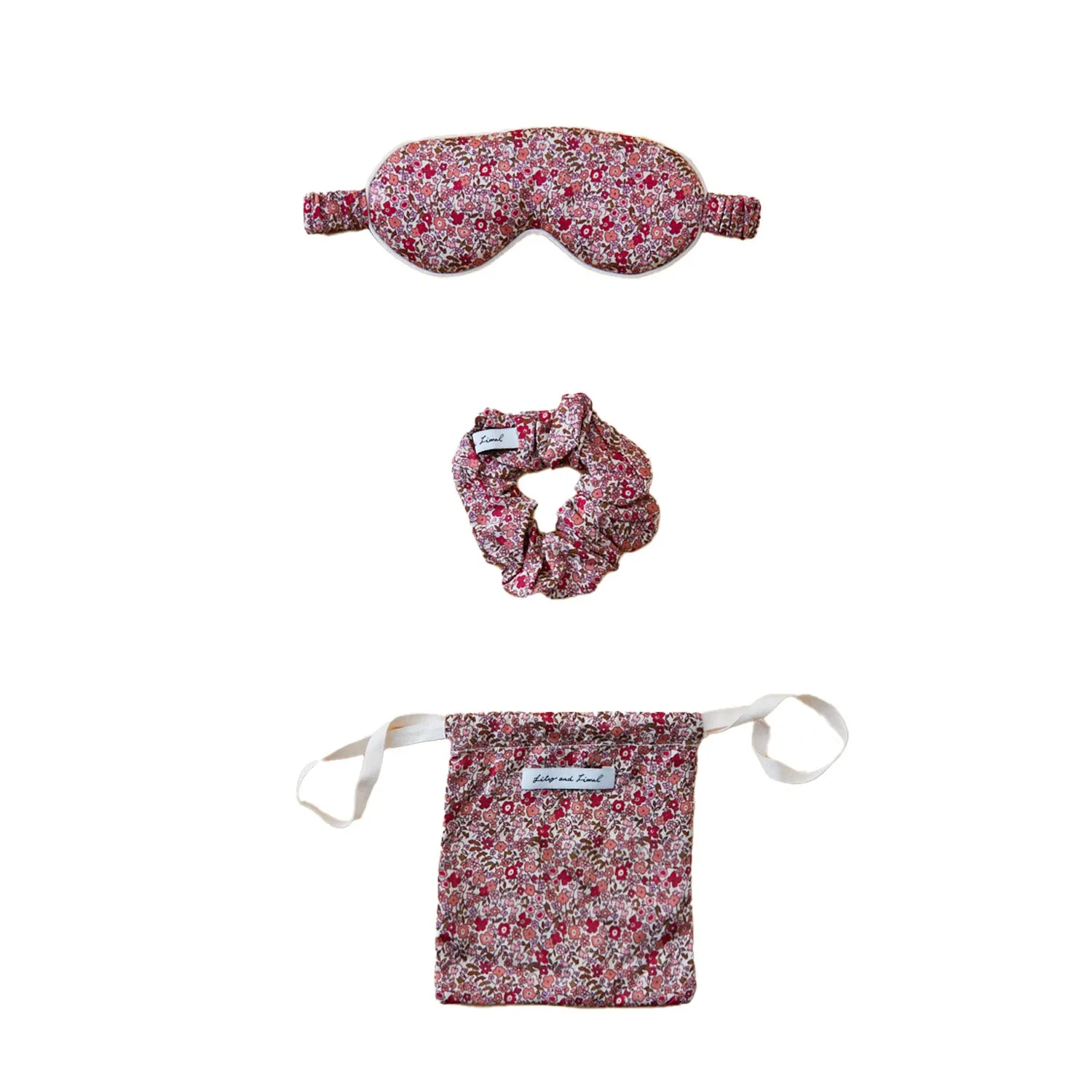 Ella Eye Mask Scrunchie Aster Patchwork Print Set In Pink