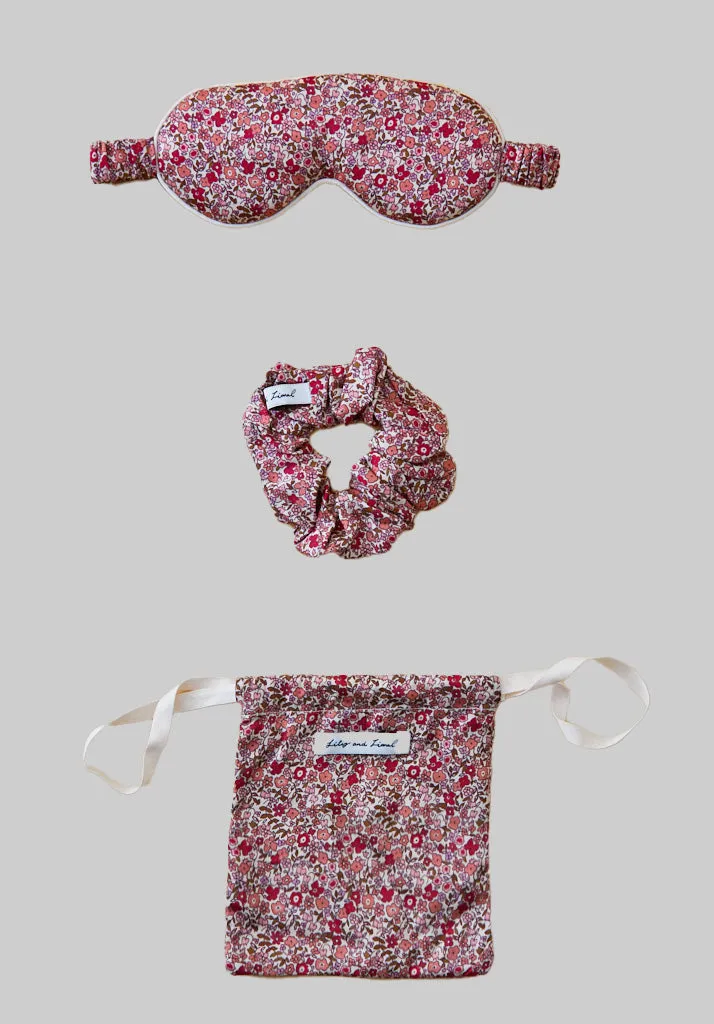 Ella Eye Mask Scrunchie Aster Patchwork Print Set In Pink