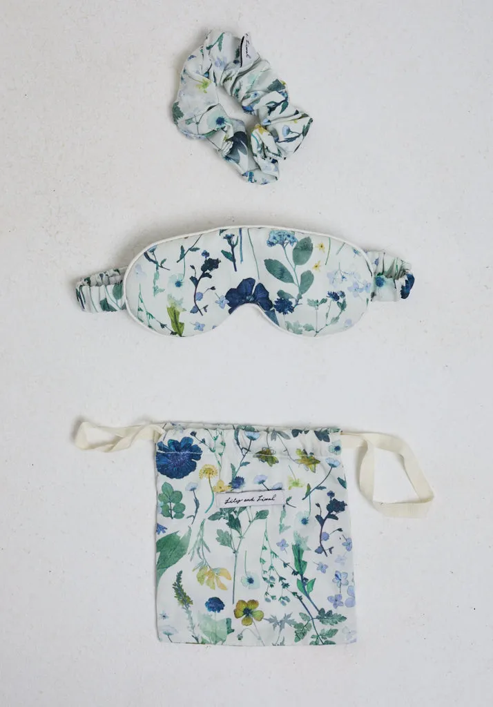 Ella Eye Mask Scrunchie Pressed Floral Print Set In Blue