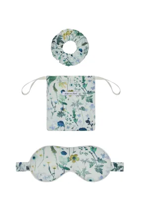 Ella Eye Mask Scrunchie Pressed Floral Print Set In Blue