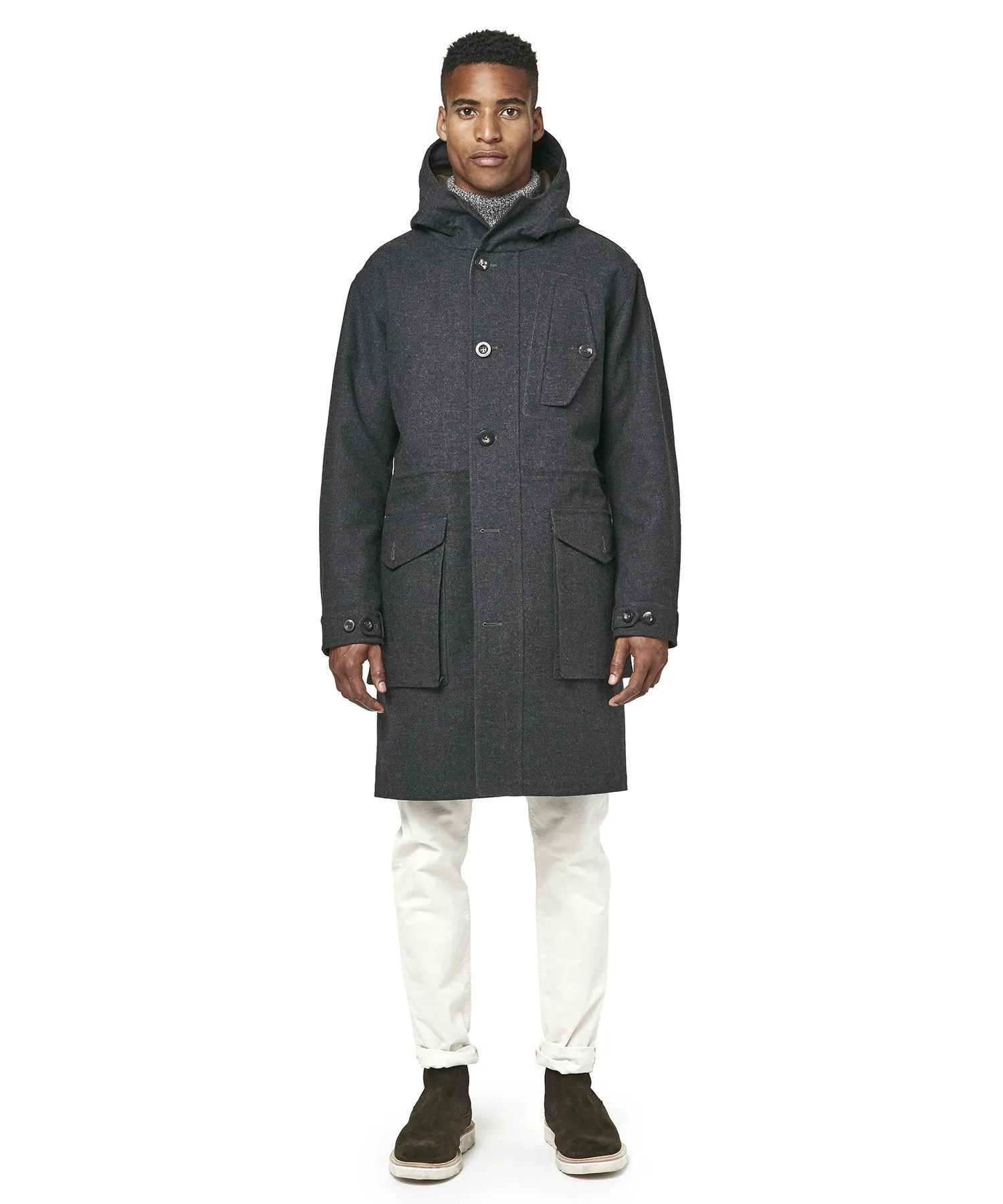 Exclusive Private White V.C Wool Parka in Charcoal