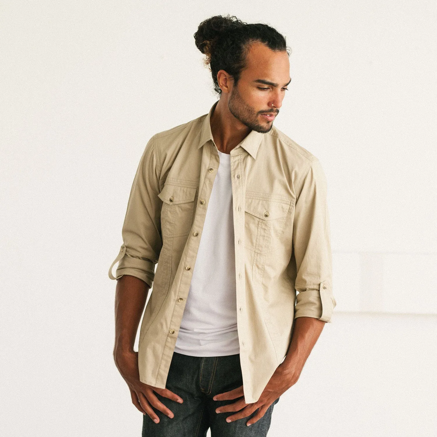 Explorer Utility Shirt – Desert Stone Cotton Twill