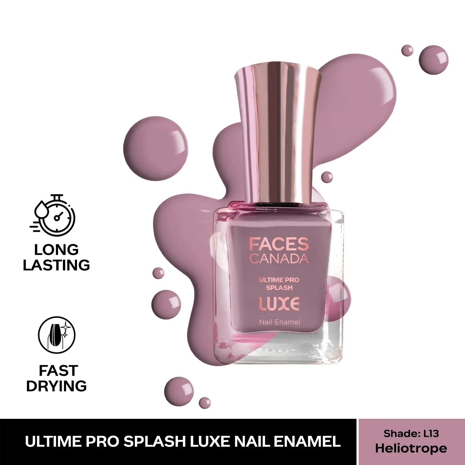 FACESCANADA Ultime Pro Splash Luxe Nail Enamel - Heliotrope (L13), 12ml | Glossy Finish | Quick Drying | Long Lasting | High Shine | Chip Defiant | Even-Finish | Vegan | Non-Toxic | Ethanol-Free