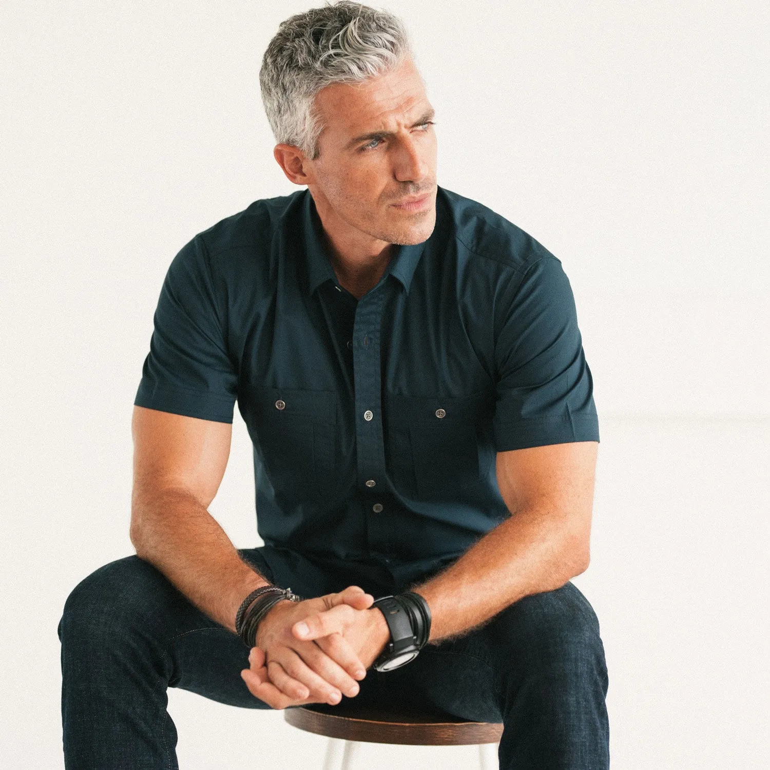 Fixer Short Sleeve Utility Shirt – Dark Navy Cotton Twill