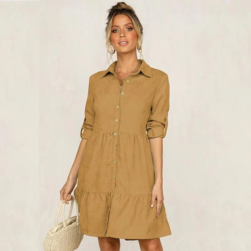 Flattering Long Sleeve Turn-Down Collar Dress