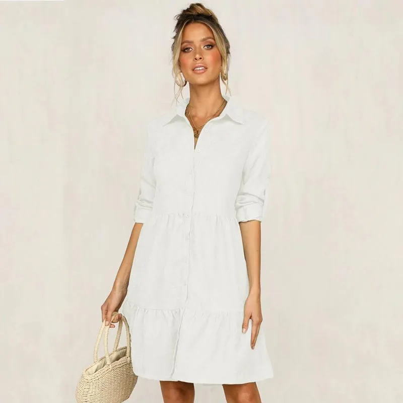 Flattering Long Sleeve Turn-Down Collar Dress