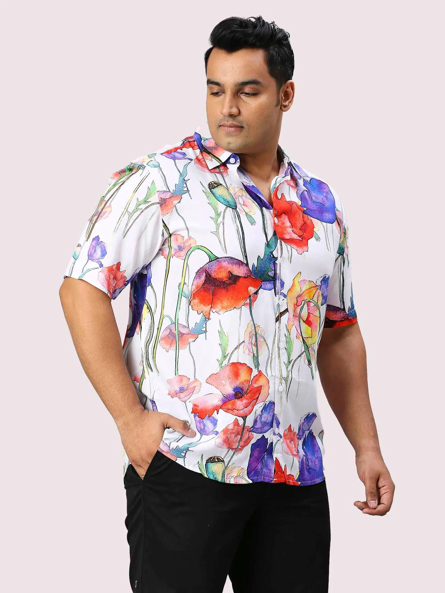 Flora Digital Printed Half Sleeve Men's Plus Size Shirt