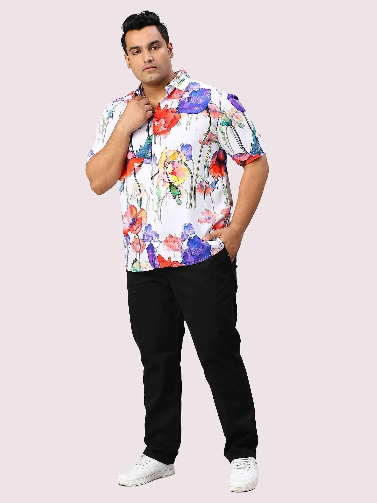 Flora Digital Printed Half Sleeve Men's Plus Size Shirt