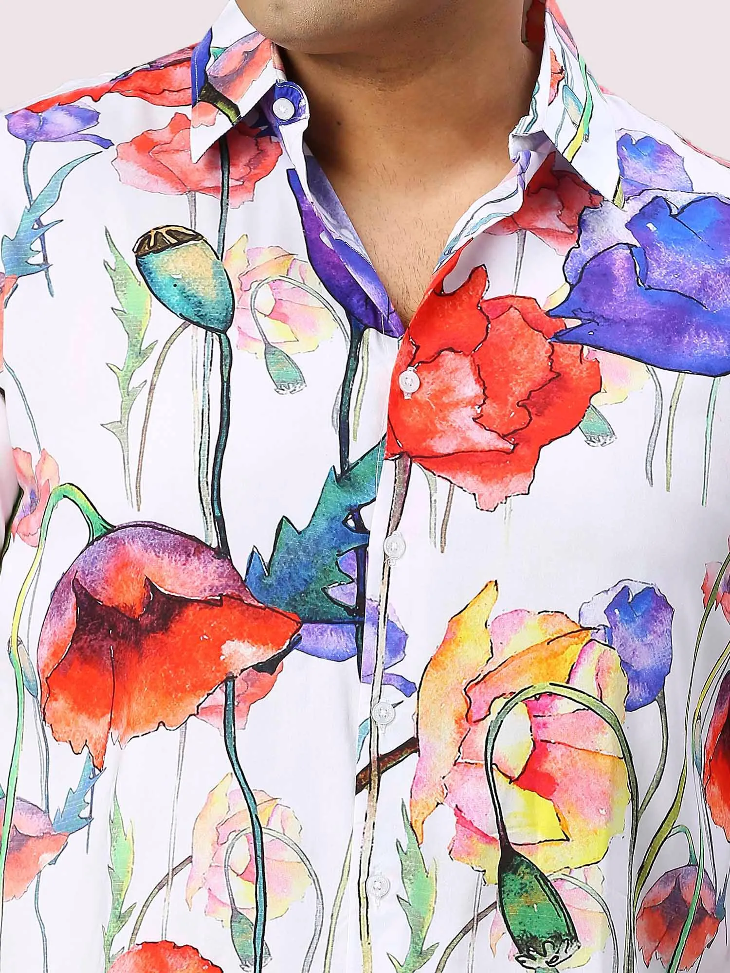 Flora Digital Printed Half Sleeve Men's Plus Size Shirt