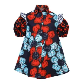 FLORAL VINTAGE ANKARA FREE SHIRT DRESS FOR BABY GIRLS