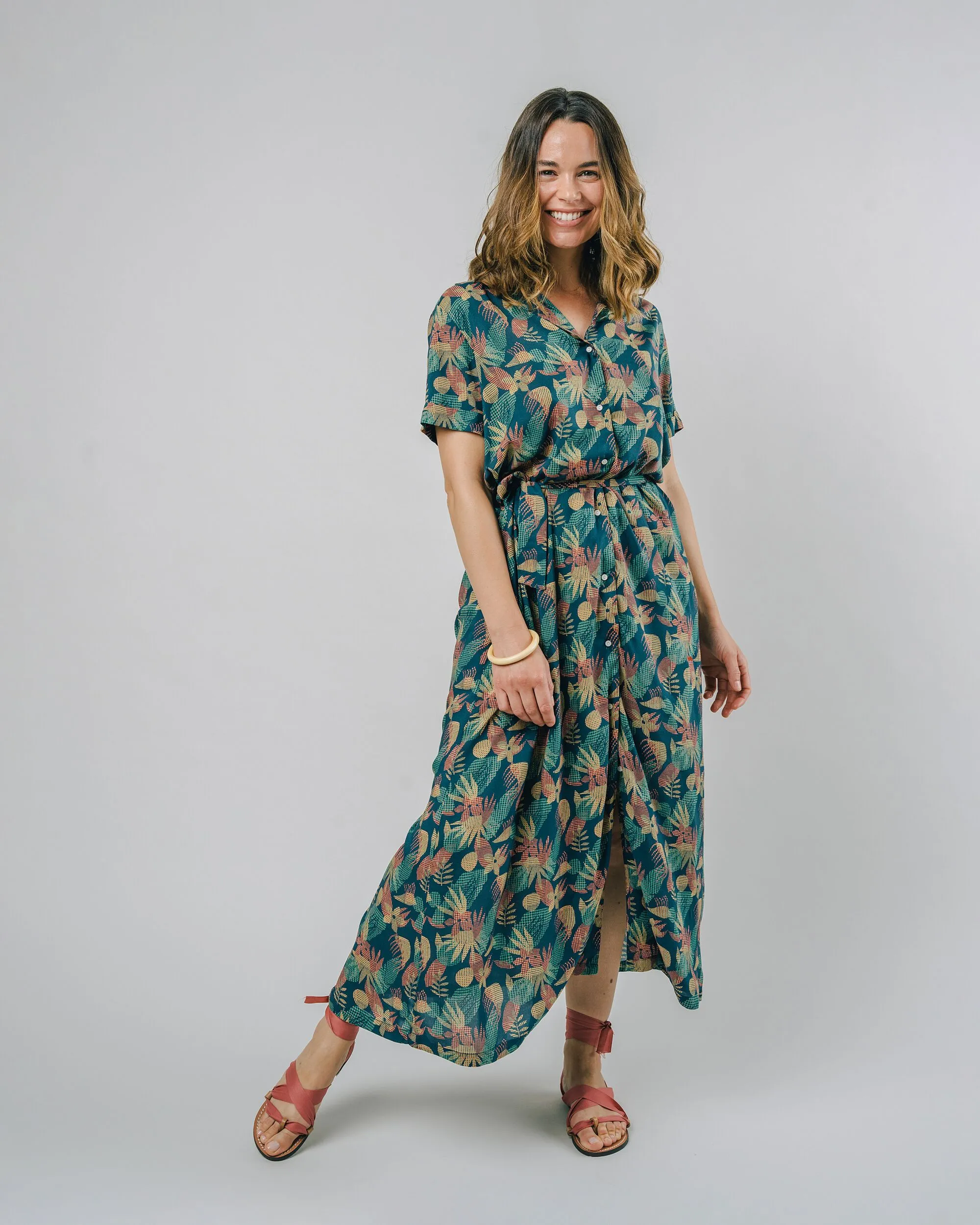 Flower Vichy Long Dress Navy