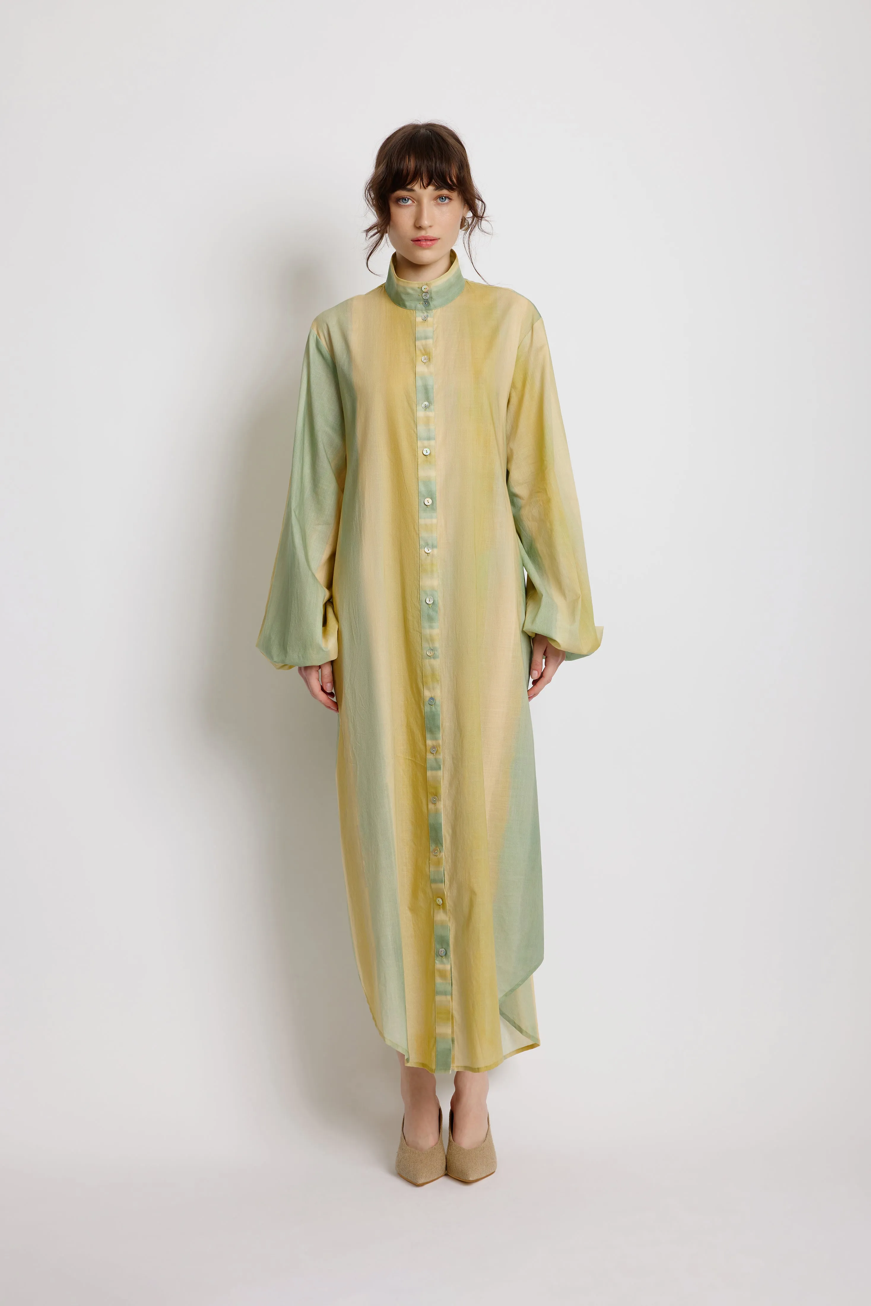 Foliage Shirt Dress - Leaf Green Stripe