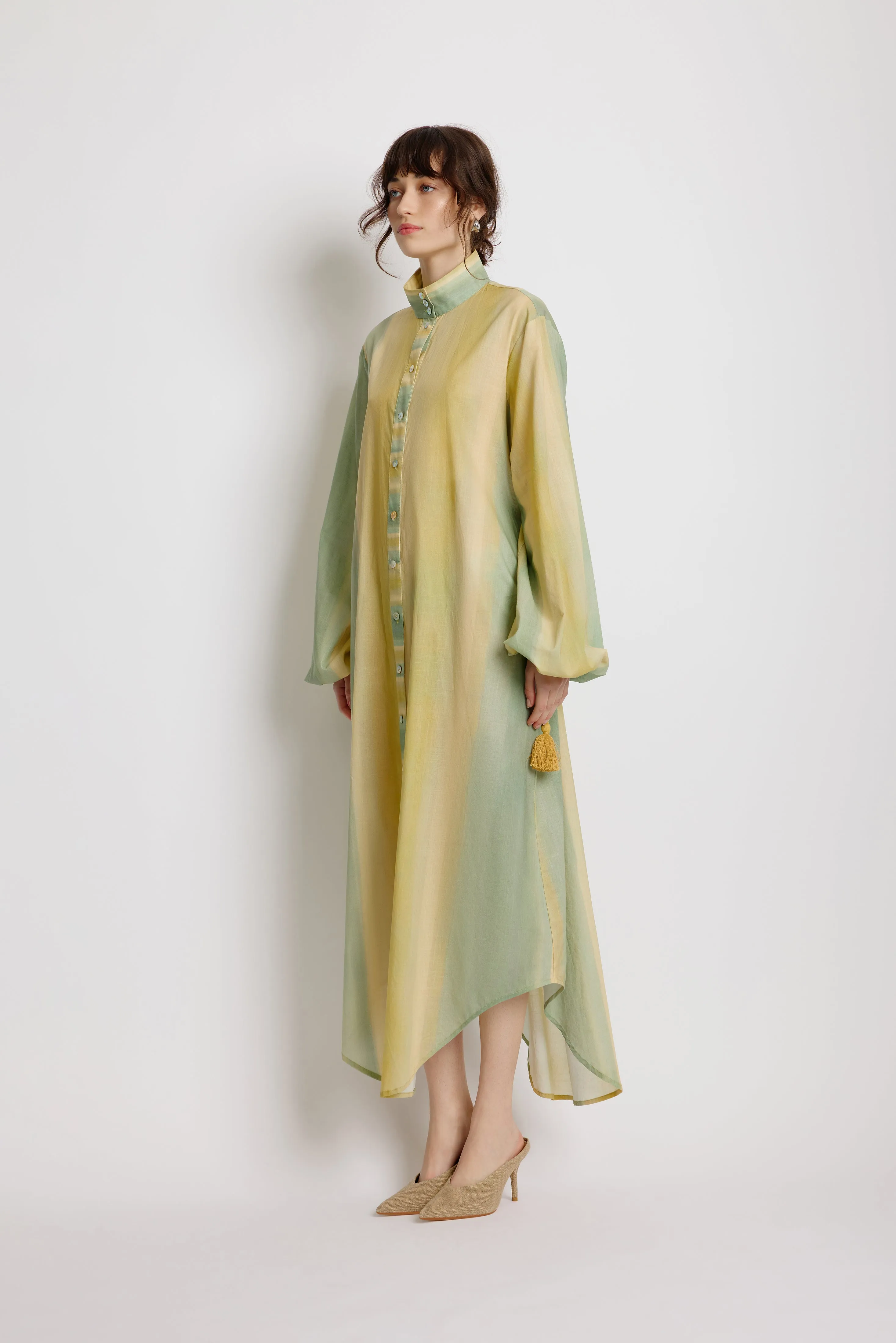 Foliage Shirt Dress - Leaf Green Stripe