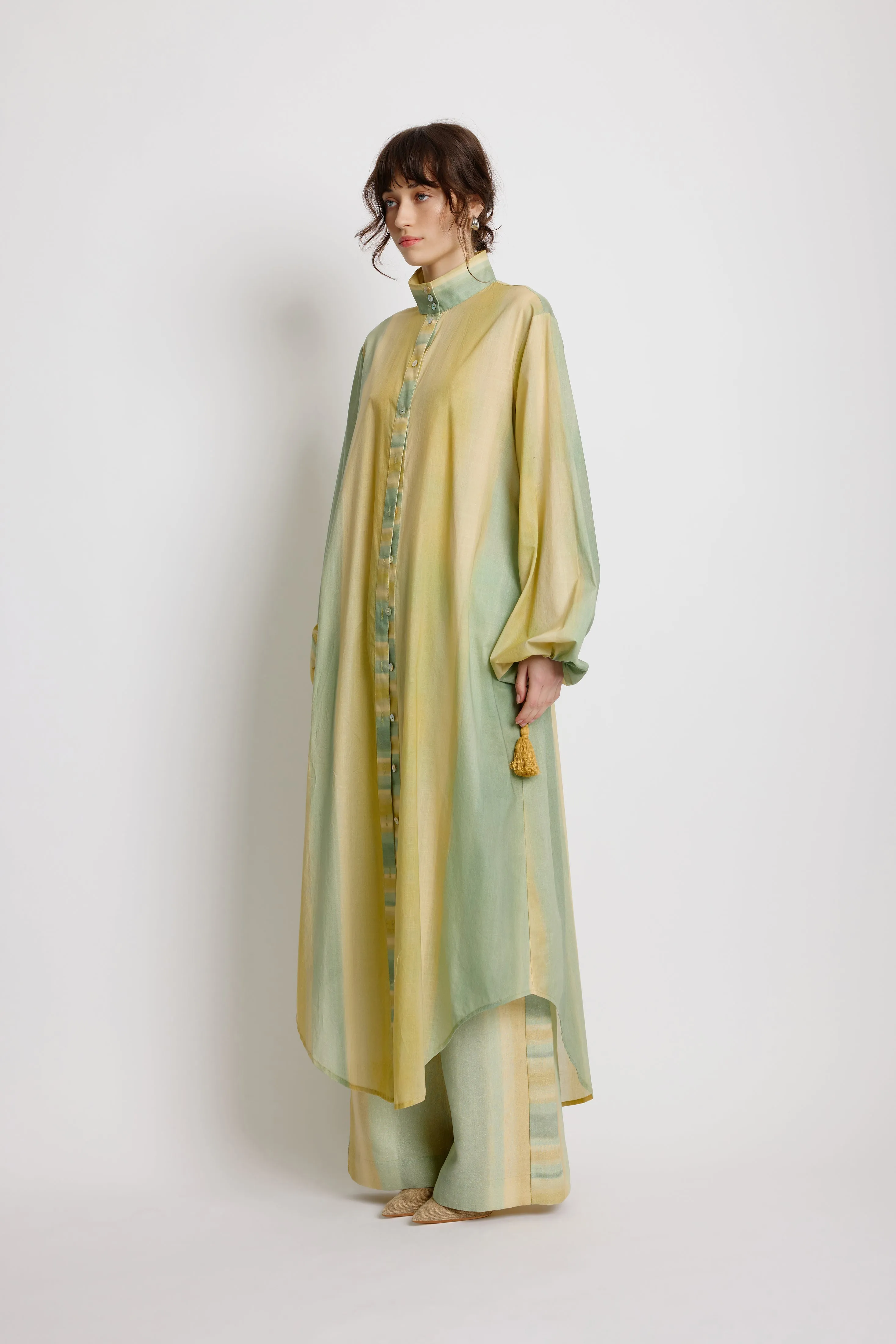 Foliage Shirt Dress - Leaf Green Stripe