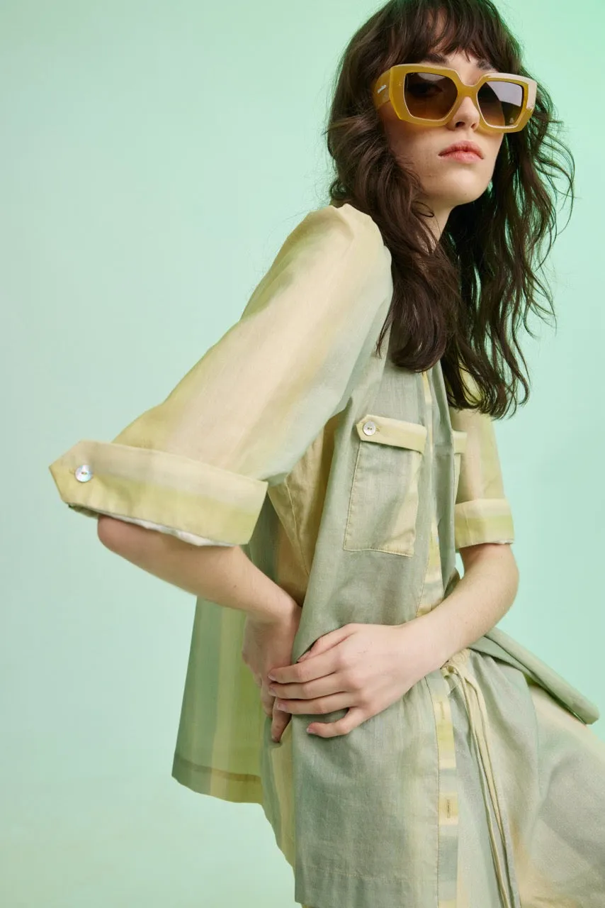 Foliage Shirt Dress - Leaf Green Stripe