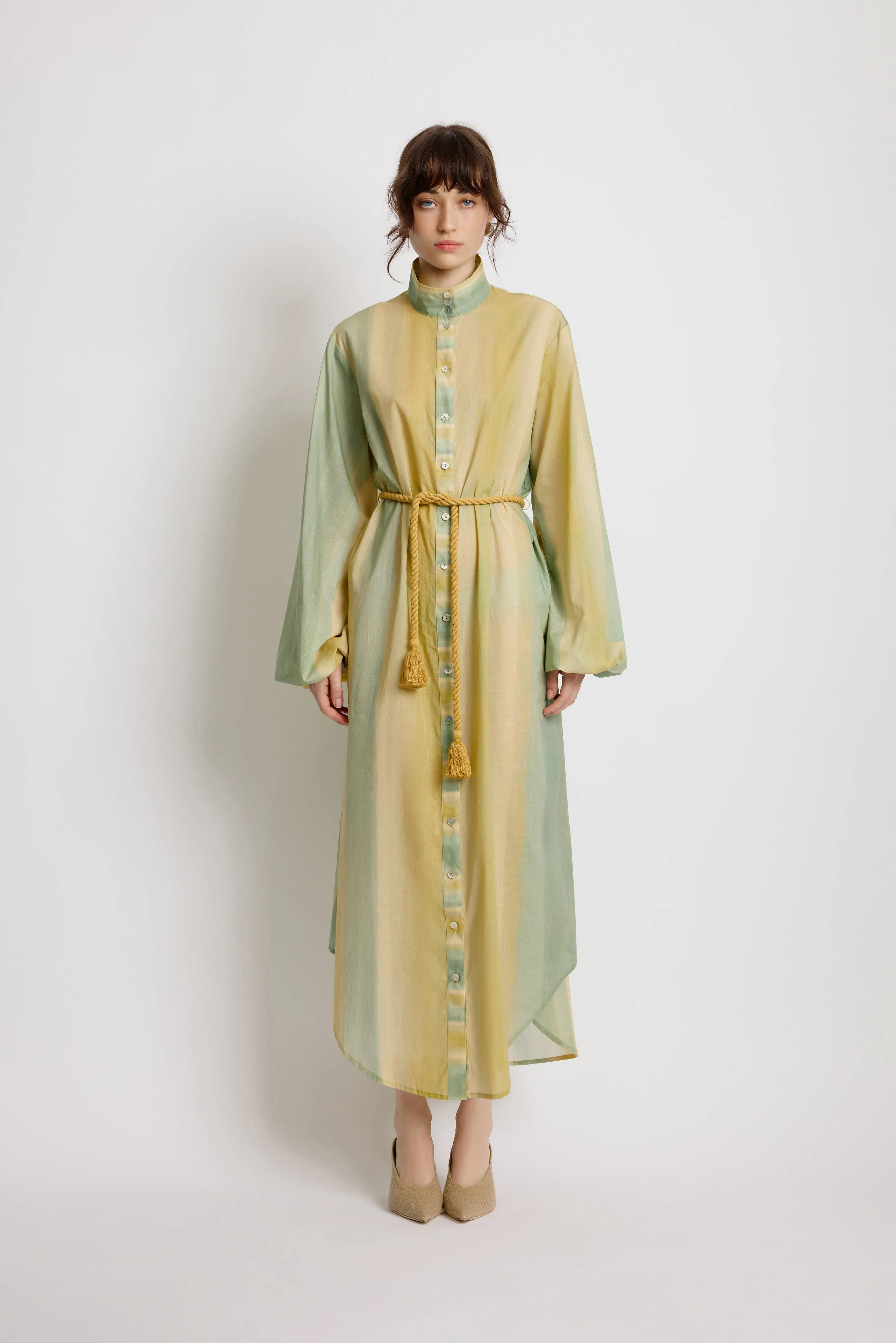 Foliage Shirt Dress - Leaf Green Stripe