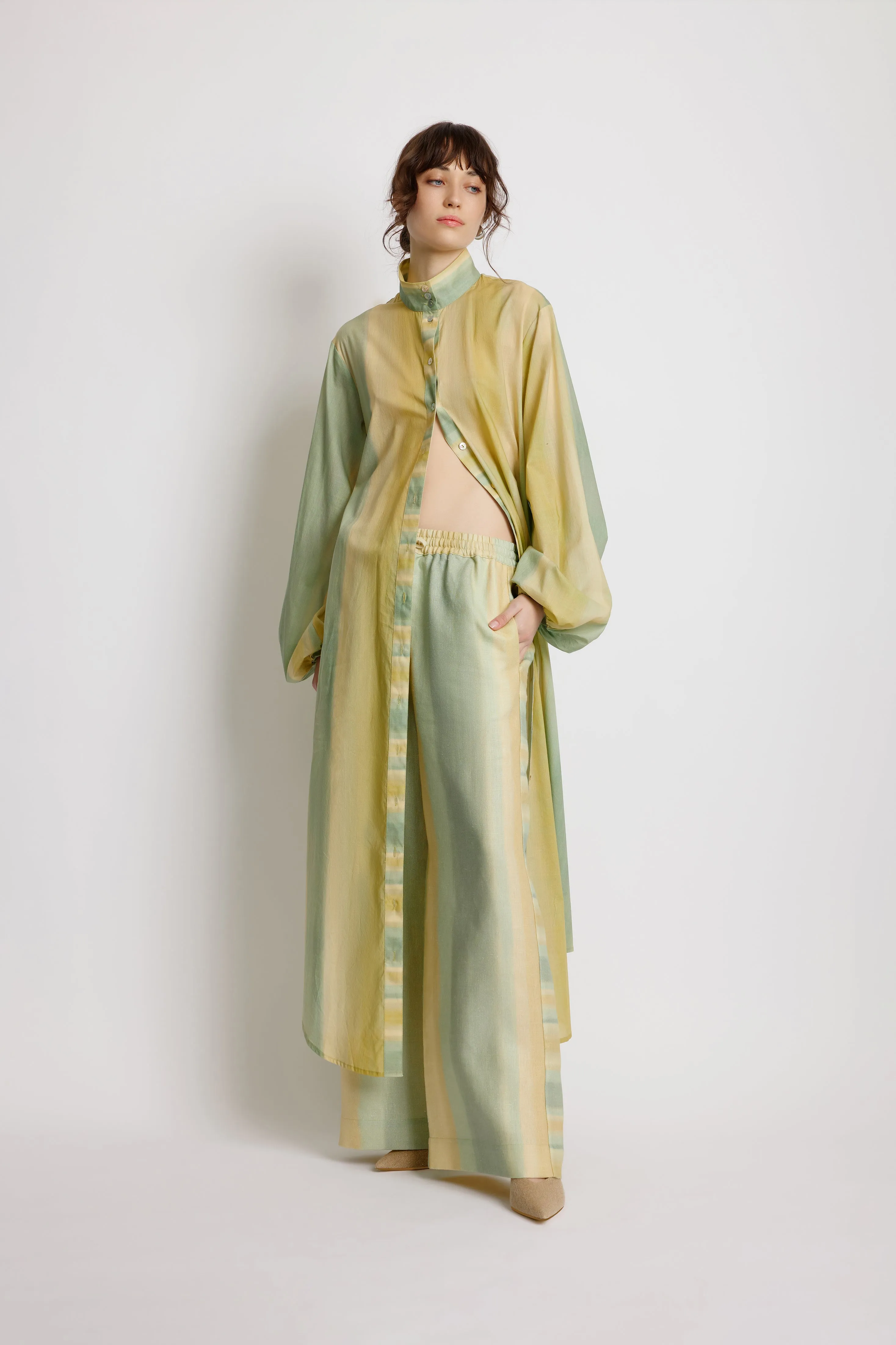 Foliage Shirt Dress - Leaf Green Stripe