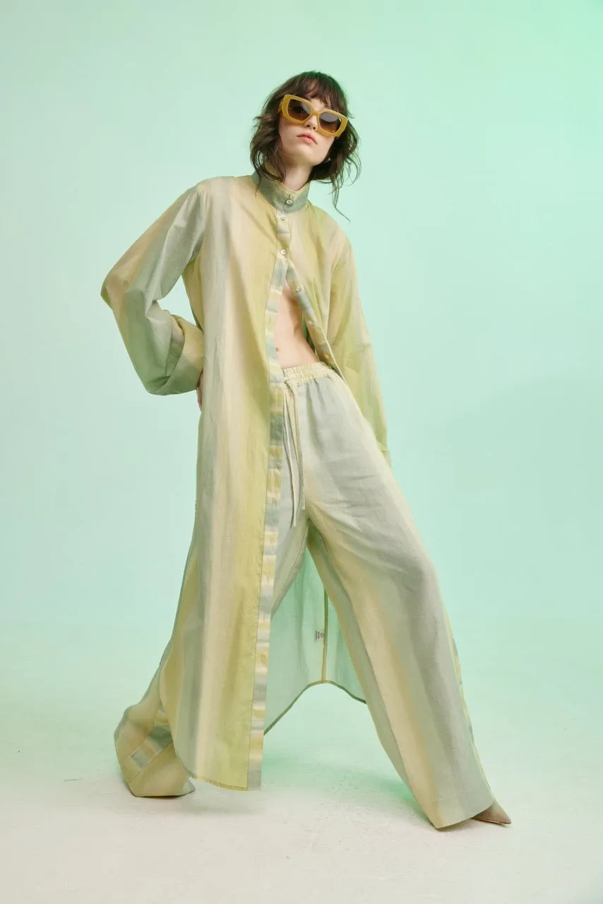 Foliage Shirt Dress - Leaf Green Stripe