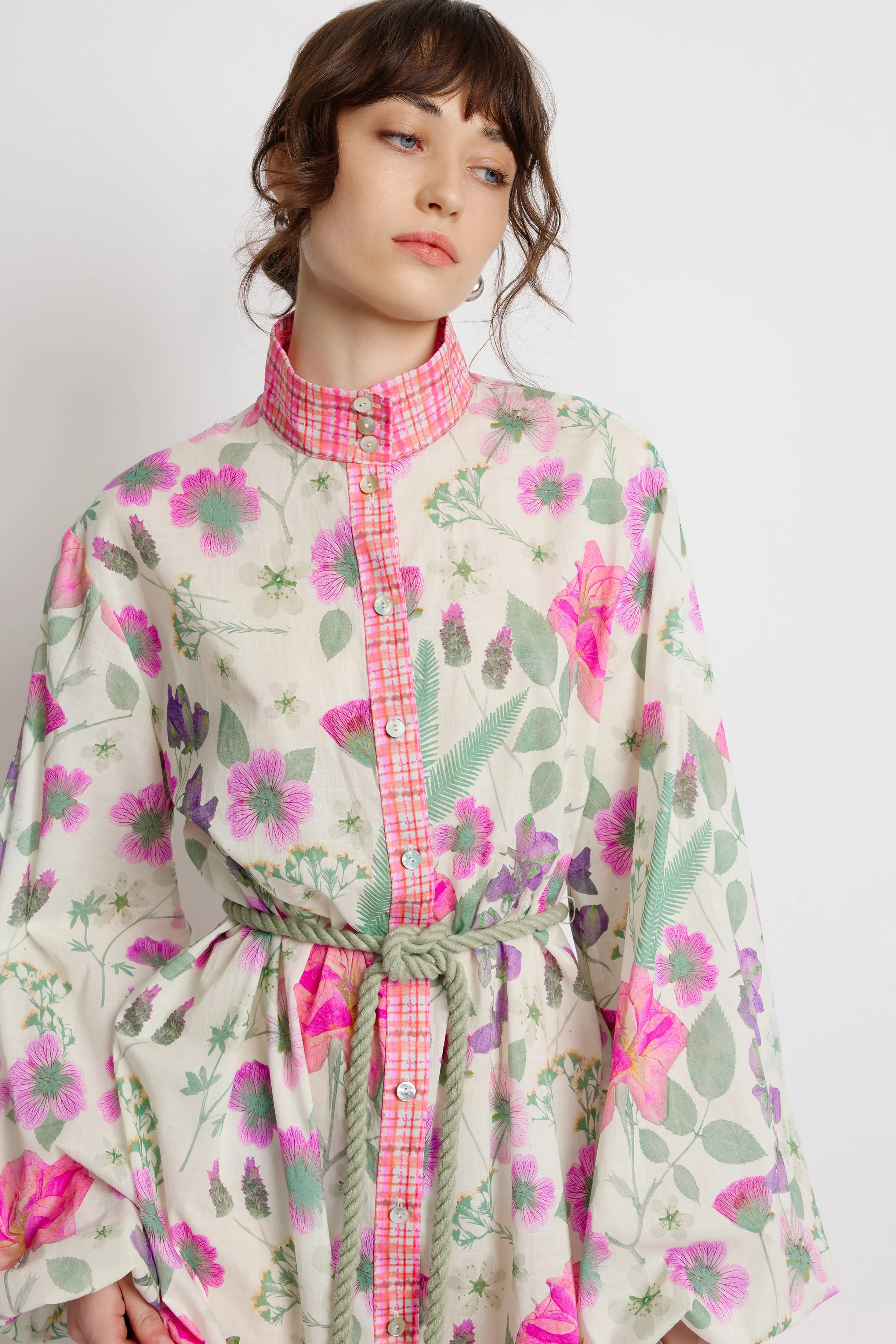 Foliage Shirt Dress - Pressed Flora