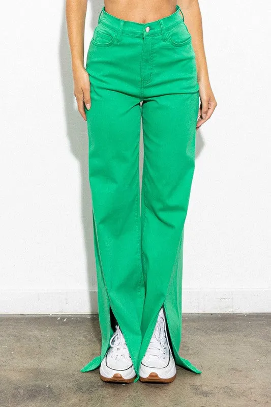 FRONT SLIT WIDE LEG TENCEL PANTS