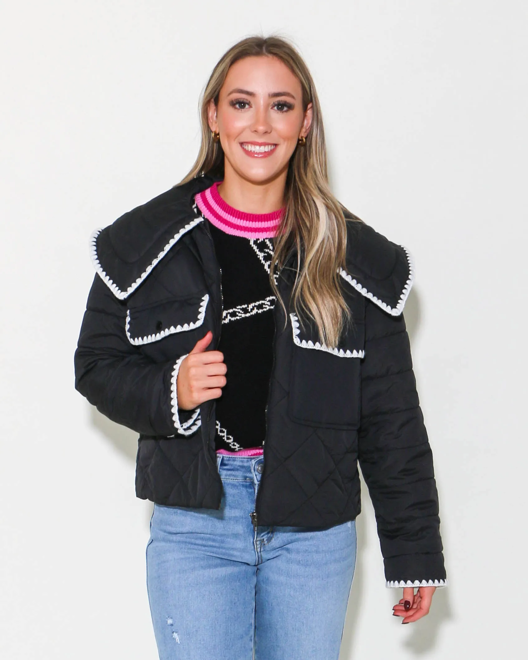 Front Zipper Quilted Puffer Jacket