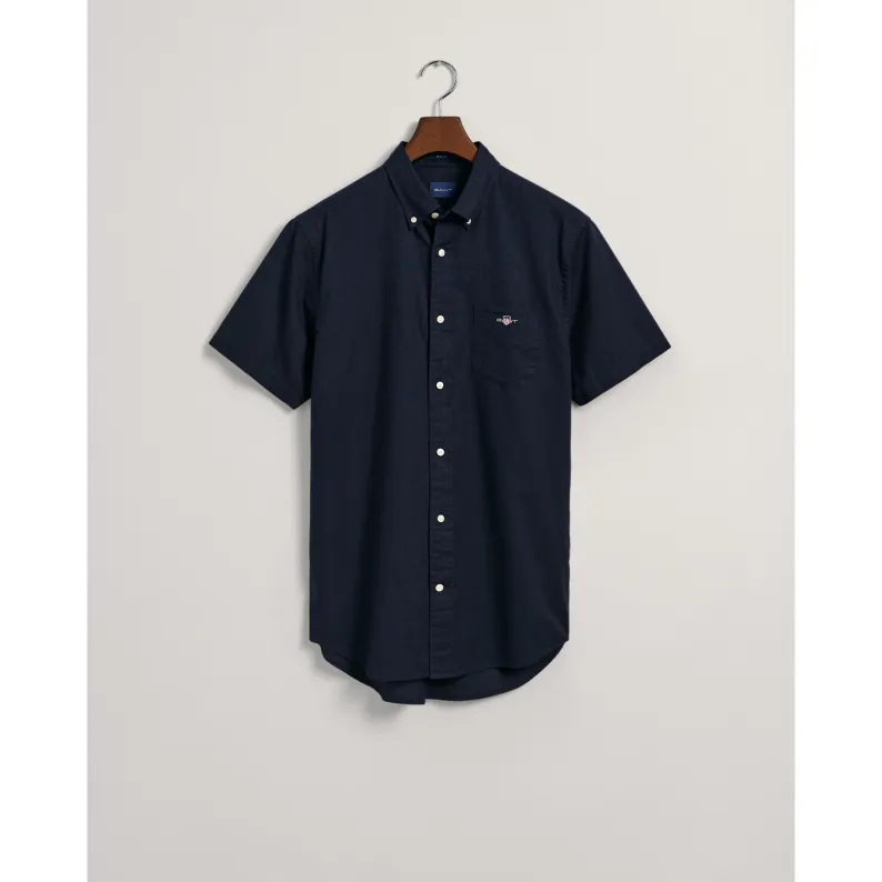 GANT Regular Fit Cotton Linen Short Sleeve Shirt 3230053 Evening Blue