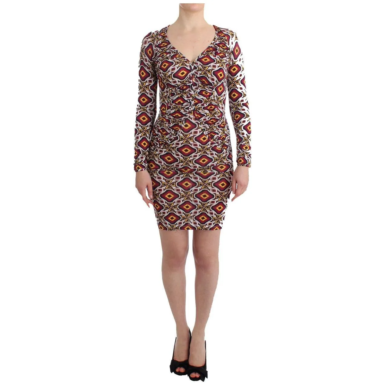 GF Ferre Chic Multicolor Cocktail V-Neck Dress