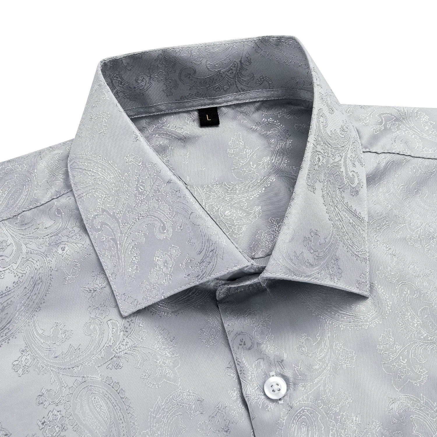 Grey Paisley Silk Men's Short Sleeve Shirt